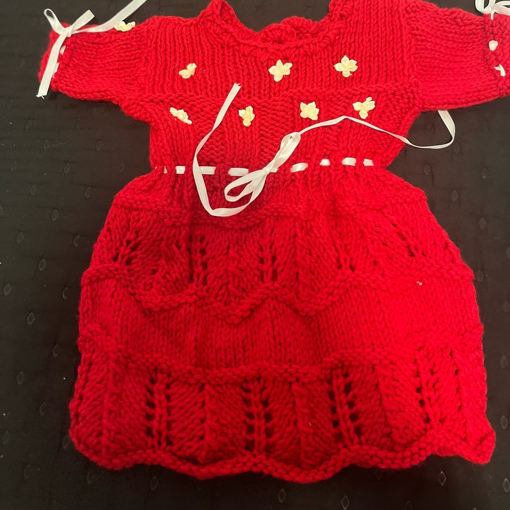 Charming Red Knitted Dress with White Accents,,H28